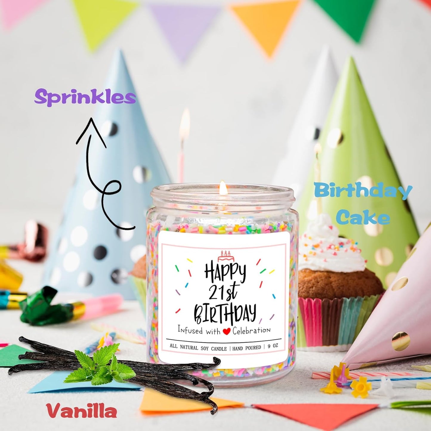 Homsolver 21st Birthday Gifts for Her, Perfect Ideas Happy Birthday Presents for Women, Friends, Sister, Daughter, Vanilla Cream Scent Handmade Aromatherapy Candle Decorations