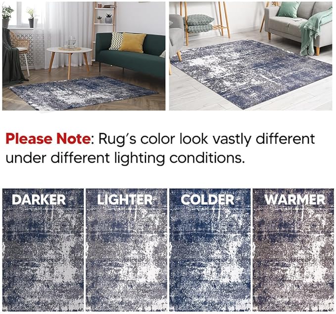 Keen Home Design Area Rugs - 12x15 Non-Shedding, Abstract Rugs for Kitchen, Living Room, Bedroom, Dining Room, Entryway - Size: 12' x 15', Navy/Grey/White