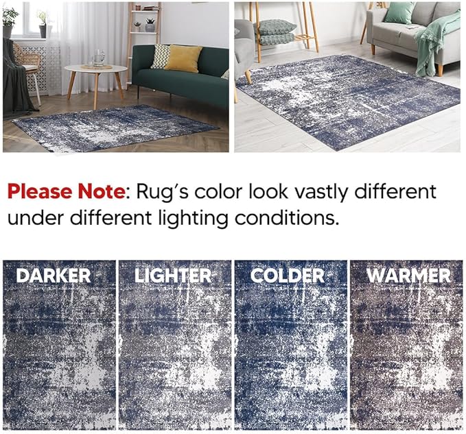 Keen Home Design Area Runner Rugs - 2x10 Non-Shedding, Abstract Runner for Kitchen, Living Room, Bedroom, Dining Room, Entryway - Size: 2'8" x 9'11", Navy/Grey/White