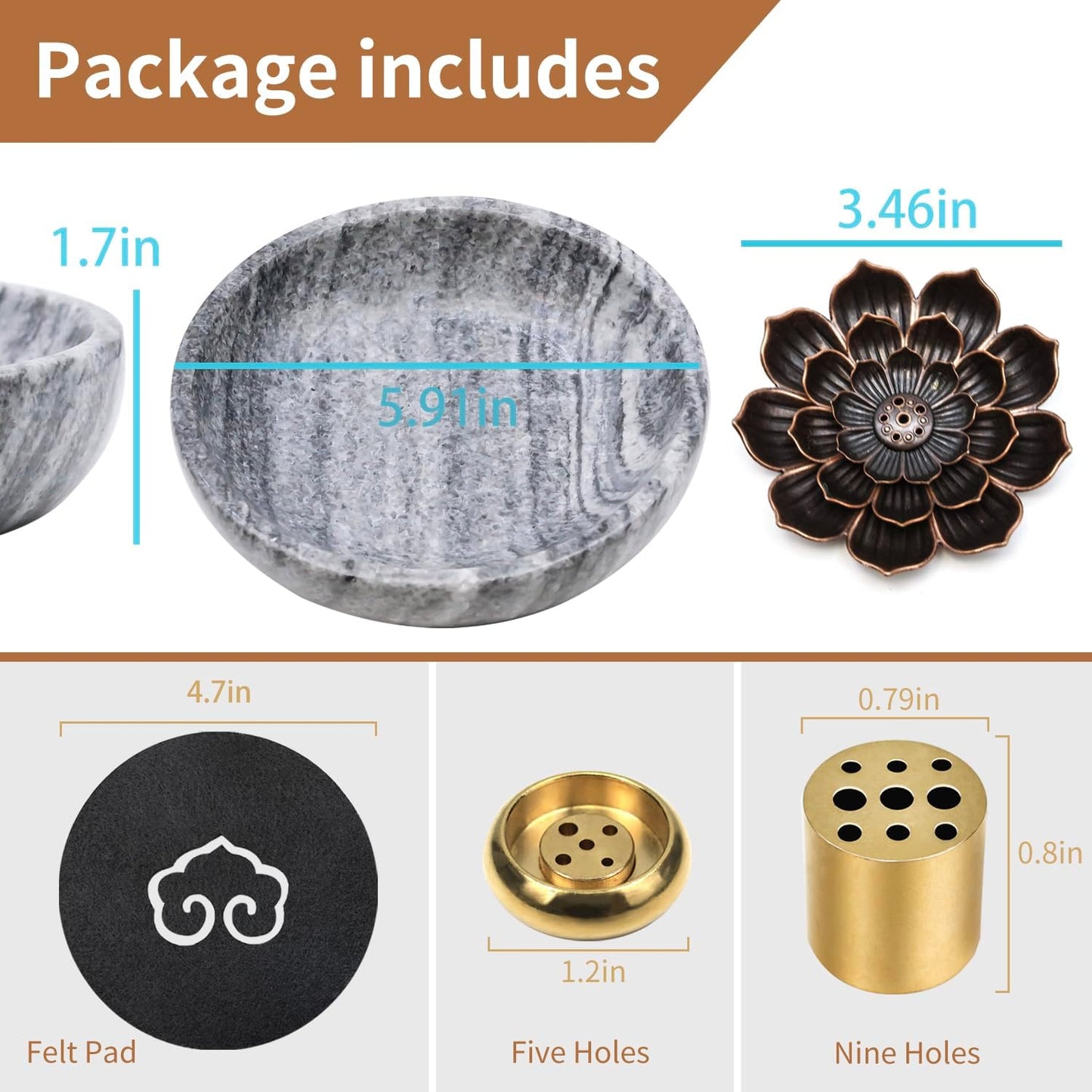 SuperLarge Handmade Natural Marble Incense Holder for Sticks and Cones-with 9 Holes, Multi-Functional Incense Burner Holder for Incense Sticks and Cones, Perfect Home Decor (5.91inch)