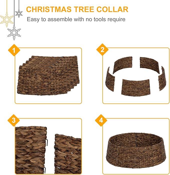 SUNNYPARK Christmas Tree Collar, 28’’ Hand-Woven Natural Water Hyacinth Christmas Tree Collar Basket Base Cover - Chestnut Brown