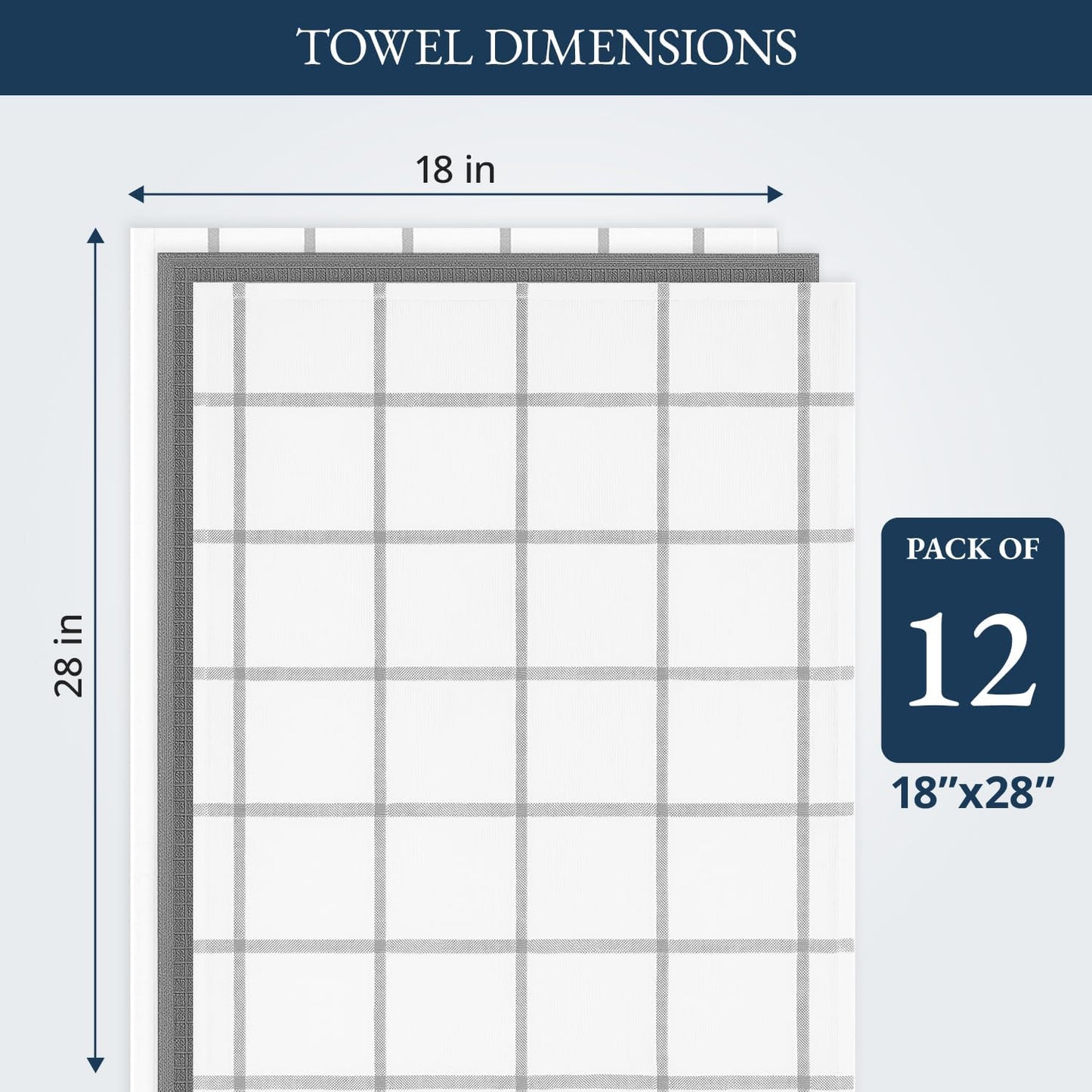 LANE LINEN Kitchen Towels & Dishcloths Set of 12-100% Cotton, Quick-Drying 18” x 28” Absorbent Dish & Tea Towels, Soft Hand Towels for Kitchen - Grey