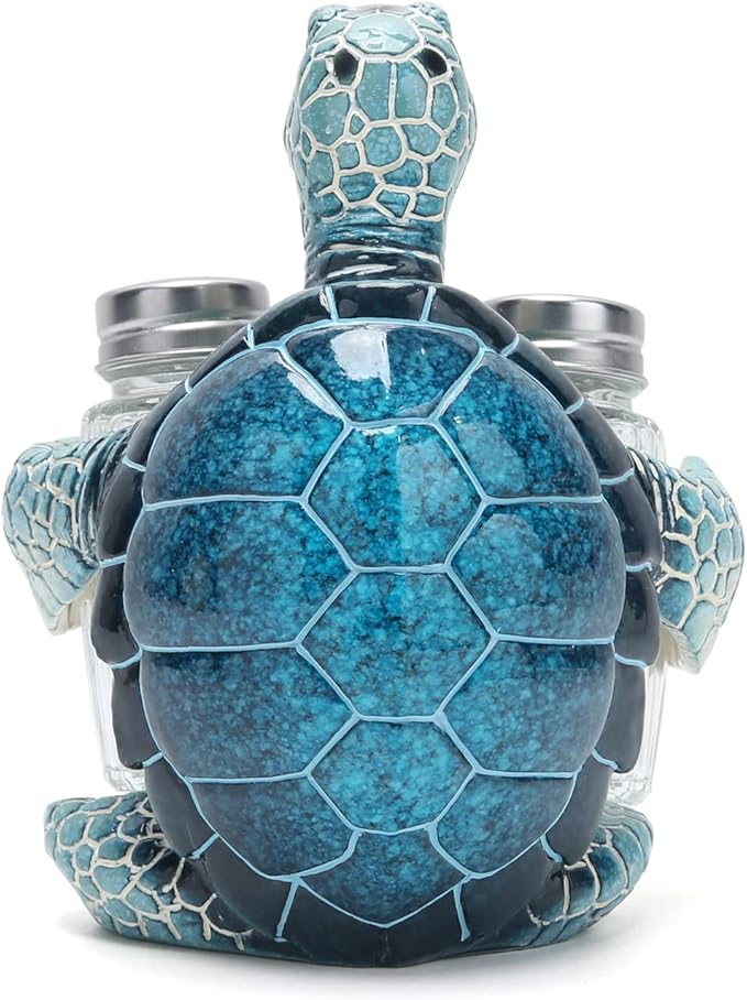 Hodao ocean animals indoor home decorations sea turtle decorative figurines kitchen organization and storage-Ocean Theme kitchen decor salt and pepper shakers holder set ocean animal gifts (Turtle)