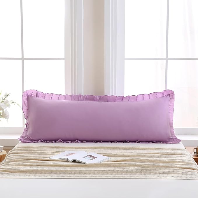 Merryword Lavender Purple Body Pillow Cover 20x54inches Long Pillowcase Ruffled Pillowcases Shabby Chic Ruffled Fringe Decor Body Ruffled Pillow Sham Cute Pillowcase
