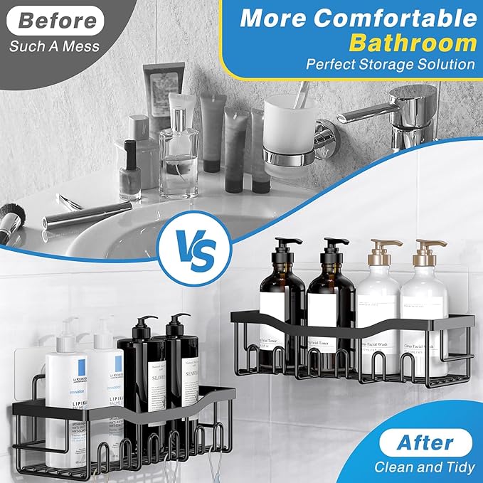 5-Pack Rustproof Stainless Steel Shower Caddy Set– No Drill Adhesive Bathroom Organizer, Space-Saving Shower Shelves for Apartment Essentials, Bathroom/Kitchen Storage Home Decor-L Size