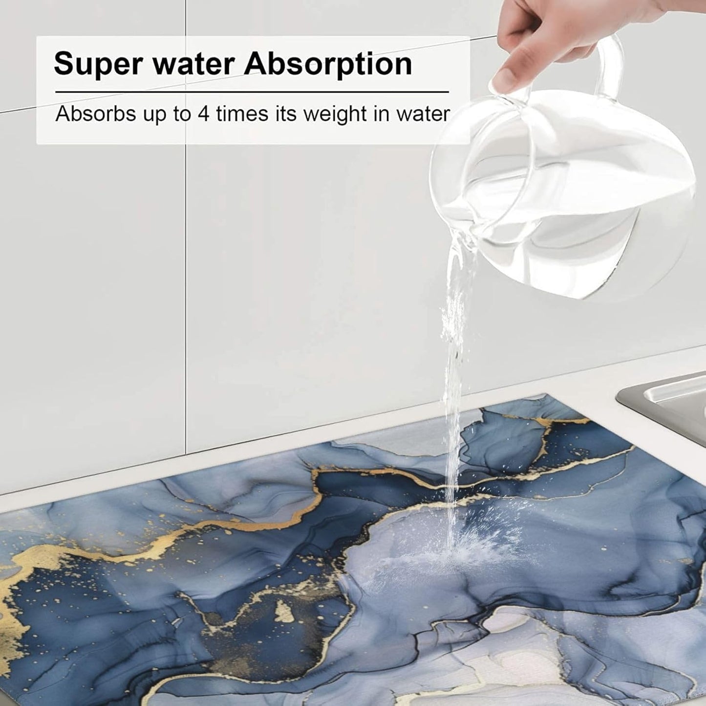 Navy Blue Marble Dish Drying Mat 18x24 For Kitchen Counter Absorbent Microfiber Dishes Pad Dish Drainer Rack Mats Fast Dry Kitchen Accessories