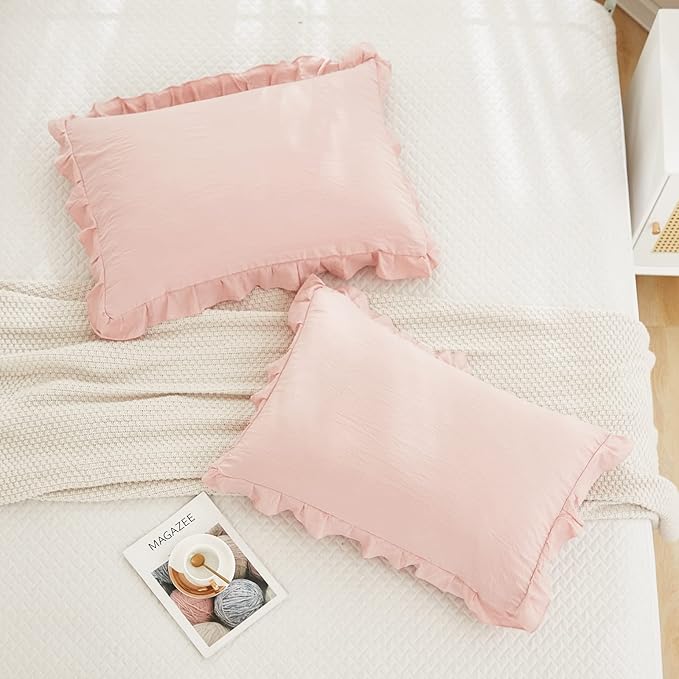 Pink Pillowcases King Pillowcases Ruffled Pillow Shams Set of 2 Cute Pillowcases Solid Ruffled Fringe Design Baby Pink Shabby Chic Pillowcases 2 Pack (King (20''x36''), Pink)
