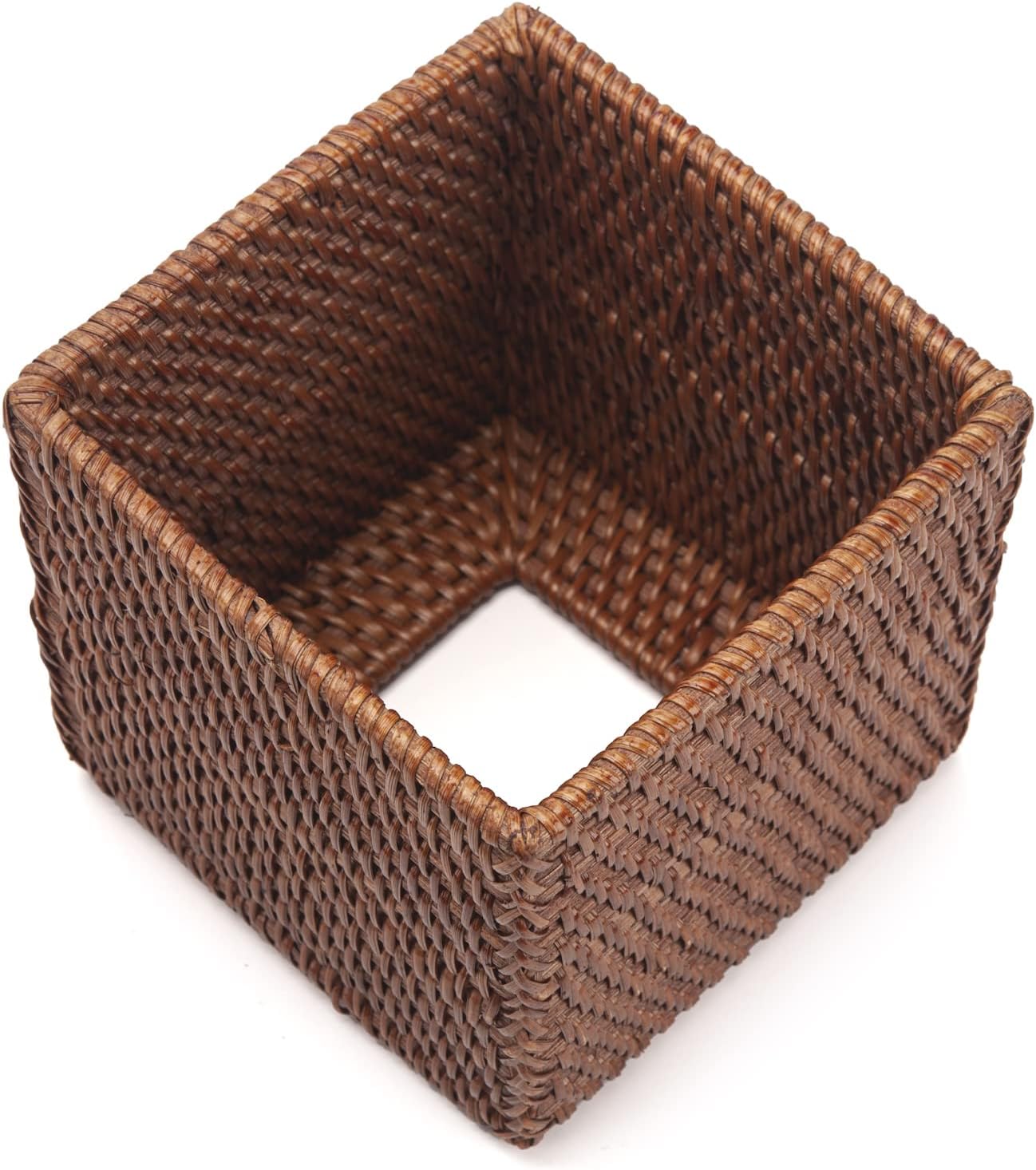 Rattan Tissue Box Cover Natural Woven Facial Napkin Holder Square (Honey Brown, 5.5x5.5x5.9 Inch)