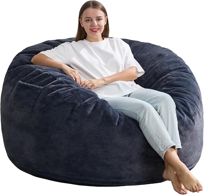 Hobestluk 4ft Bean Bag Chairs for Adults Large Beanbag Chair with Plush Faux Fur Cover Big Bean Bag Chair for Living Room Bedroom Dorm Office - Dark Grey (44” x 44” x 24”)