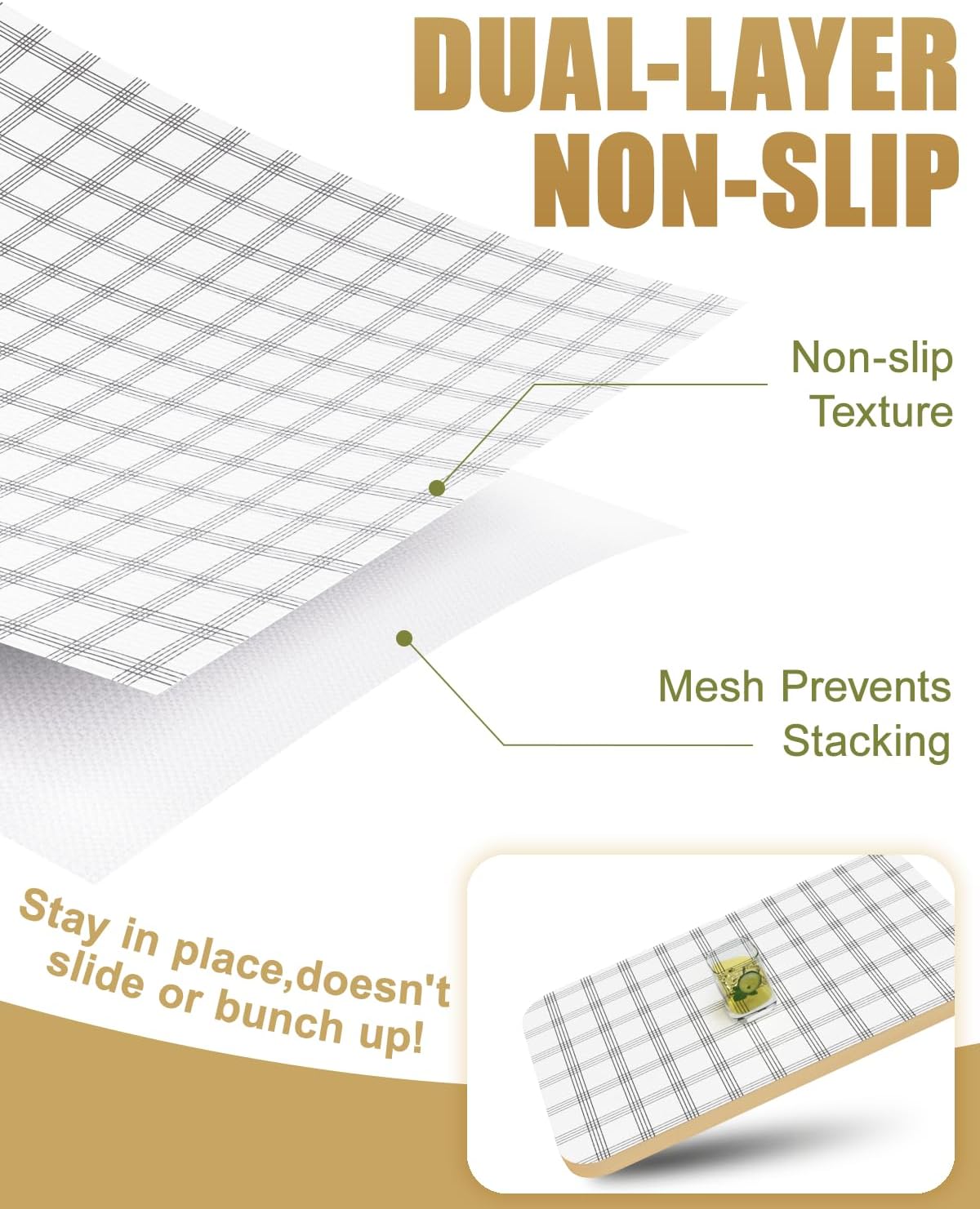 Drawer and Shelf Liner, Non-Adhesive Kitchen Cabinet Liners, Non Slip Shelf Paper Waterproof Washable Thickened for Dresser Pantry Shelve Bathroom Protector