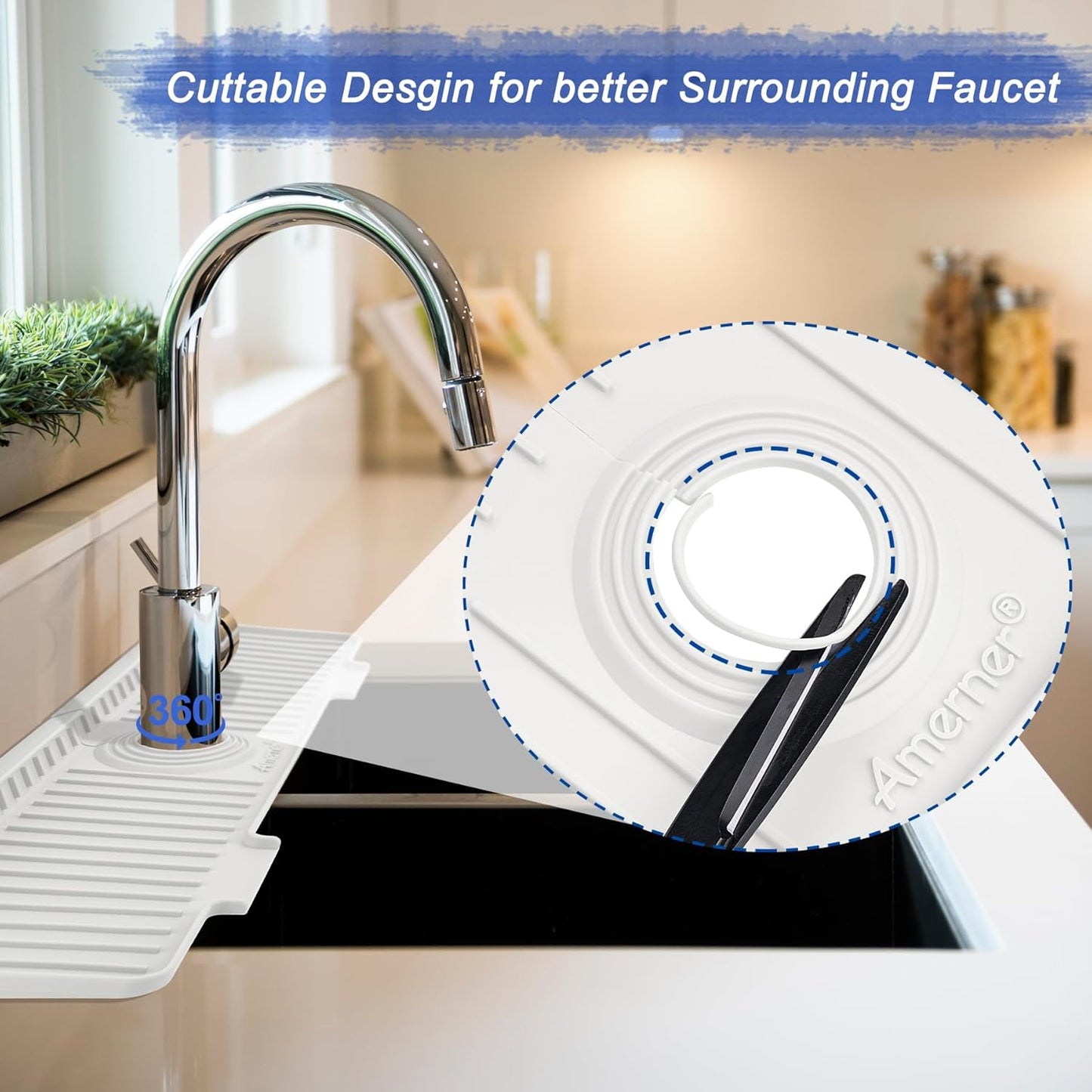Kitchen Sink Splash Guard, 20IN Longer Silicone Faucet Guard & Draining Mat, Bathroom and Kitchen Sink Organizer, Sink Faucet Mat Water Splash Guard Behind Faucet Accessories Gadget, 20” x 5.5”, White