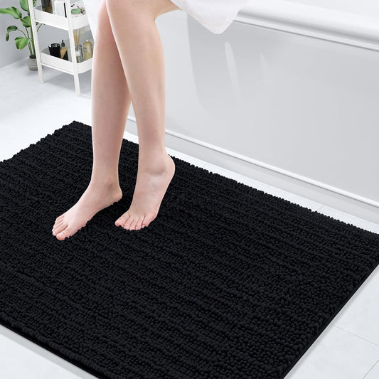 Arotive Luxury Chenille Bathroom Rug Mat, Extra Soft Thick Absorbent Shaggy Bath Rugs, Non-Slip Machine Wash Dry, Plush Bath Mats for Bathroom, Shower and Tub, 47x32, Black