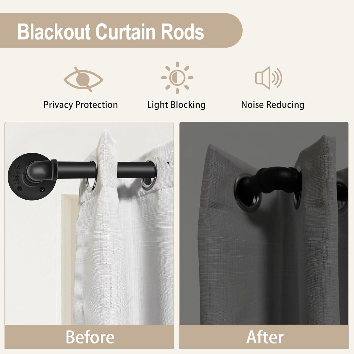 Blackout Industrial Curtain Rods for Windows, 1 Inch Pipe Wrap Around Indoor/Outdoor Room Divider Curtain Rods, 18-28 Inch, Black