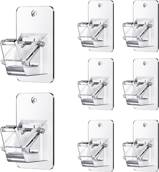 Adhesive No Drill Curtain Rod Brackets - Heavy Duty 30LB Holders for Bathroom Bedroom Kitchen, Universal Damage-Free Window Rod Hooks with Nail-Free Installation (8PC Transparent)