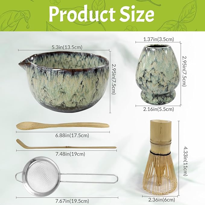 Matcha Whisk Set,6Pcs Matcha Kit Includes Matcha Whisk and Holder,Matcha Bowl with Spout,Matcha Sifter and 2Pcs Matcha Spoon,Suitable as a gift for those who like matcha (Quenching Blue)