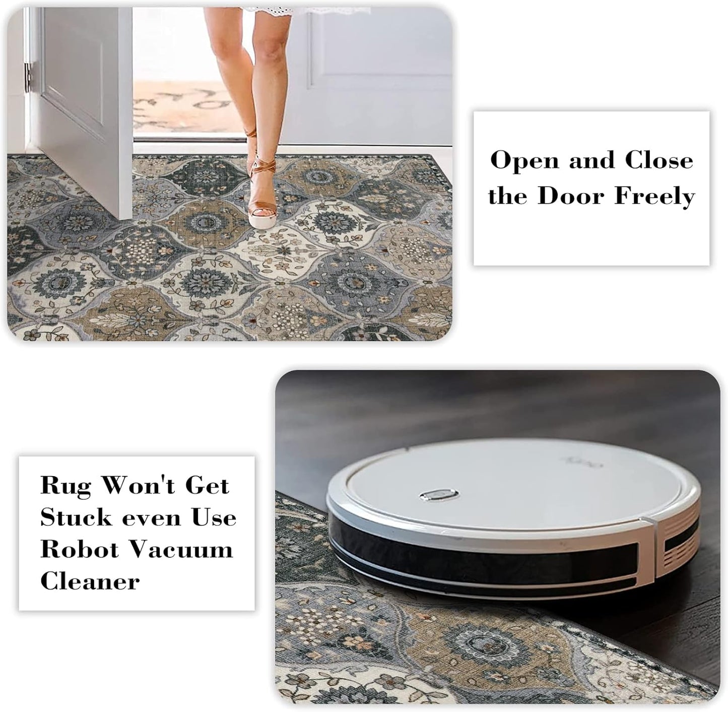 Lahome Moroccan Trellis Washable Runner Rug, 2x6 Runners for Hallways 6 Feet Non Slip Vintage Laundry Room Rug Vintage Ultra-Thin Long Carpet for Kitchen Bedroom, Grey