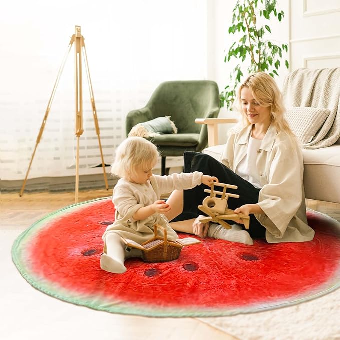 Vessia Watermelon Printed Throw Blanket, 60 inches Realistic Funny Round Food Blanket for Adults and Kids, 300GSM Novelty Fruits Throw for Couch, Sofa, Bed, Fun Home Decor for All Seasons