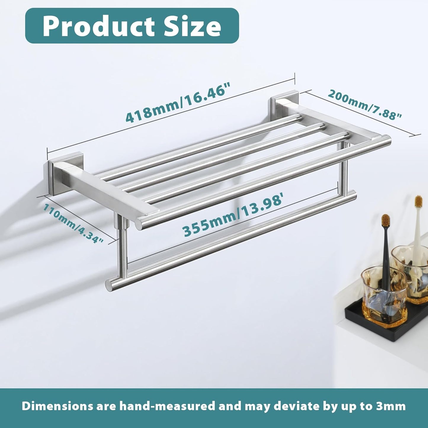 Alise 16 Inch Towel Racks for Bathroom, Towel Rack Wall Mounted with Tower Bars, SUS 304 Stainless Steel Bathroom Shelf, Heavy Duty Hand Towel Holder (Brushed Nickel)