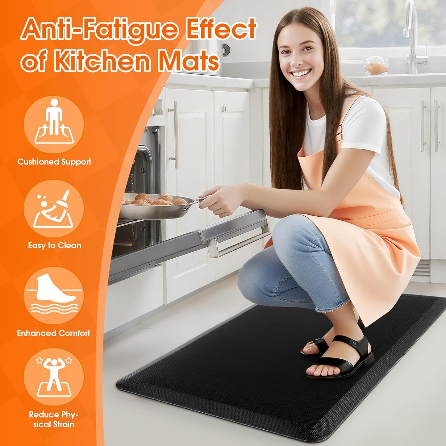 Kitchen Mat, Cushioned Thick Floor Comfort Mat, with Non-Slip Bottom, Water & Stain Resistant, Easy Clean Standing Desk Mat for Kitchen, Sink, Office (17.3"x28", Black)