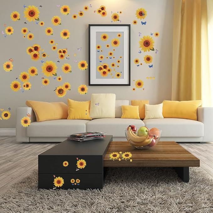 135 Pcs Sunflower Wall Sticker, Removable 3D Waterproof Decor for Kids, Mother's Day, Bathroom, Kitchen - Decorative Decals