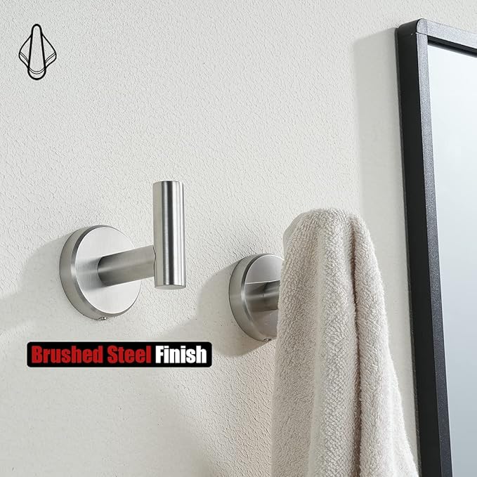 JQK Bathroom Towel Hook, Coat Robe Clothes Bath Wall Hooks for Kitchen Garage SUS 304 Stainless Steel Thick 0.8mm, 4 Pack Brushed Finish, TH100-BN-P4