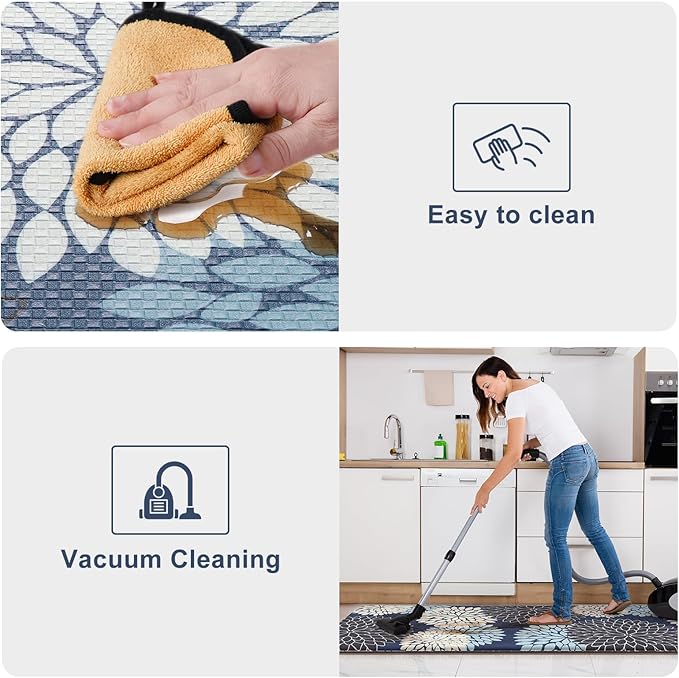 KIMODE Anti Fatigue Kitchen Mat 17.3"x29", Padded Kitchen Floor Mats Non Slip, Waterproof Kitchen Mat for Floor, Farmhouse Comfort Standing Mat for Laundry, Office, Sink, Desk Mutil-Blue