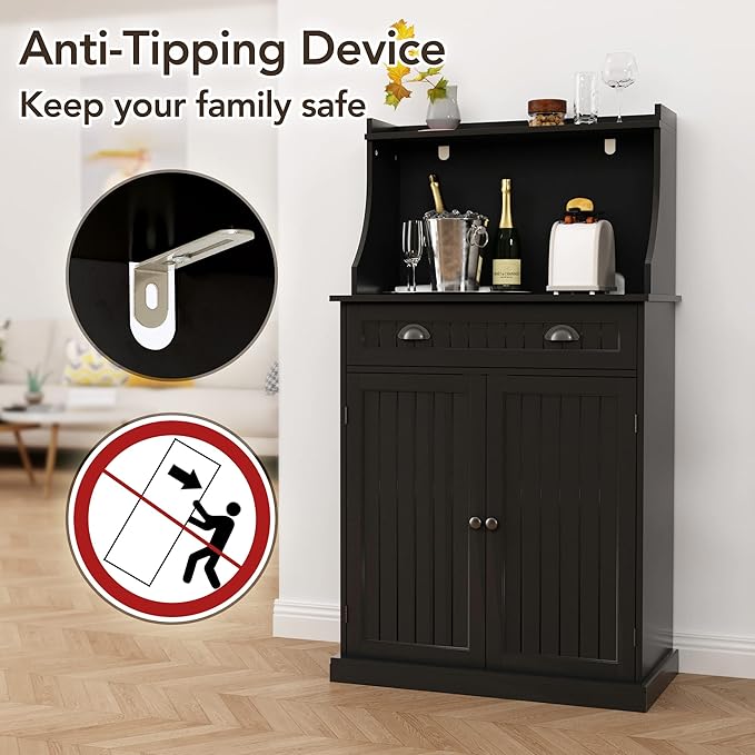 54" Freestanding Kitchen Pantry Storage Cabinet with Doors and Adjustable Shelves, Microwave Oven Cabinet with Drawer for Kitchen, Bathroom or Hallway,Black
