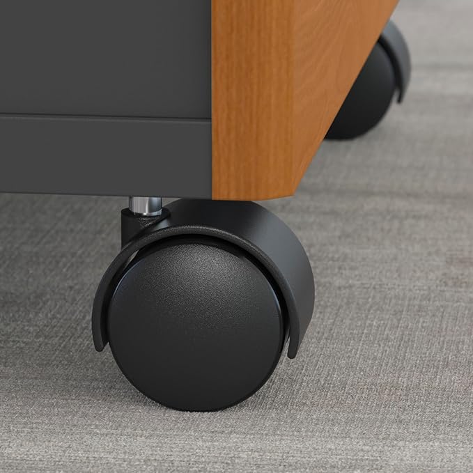 Bush Business Furniture Series C 60W L Shaped Desk with 3 Drawer Mobile File Cabinet in Natural Cherry