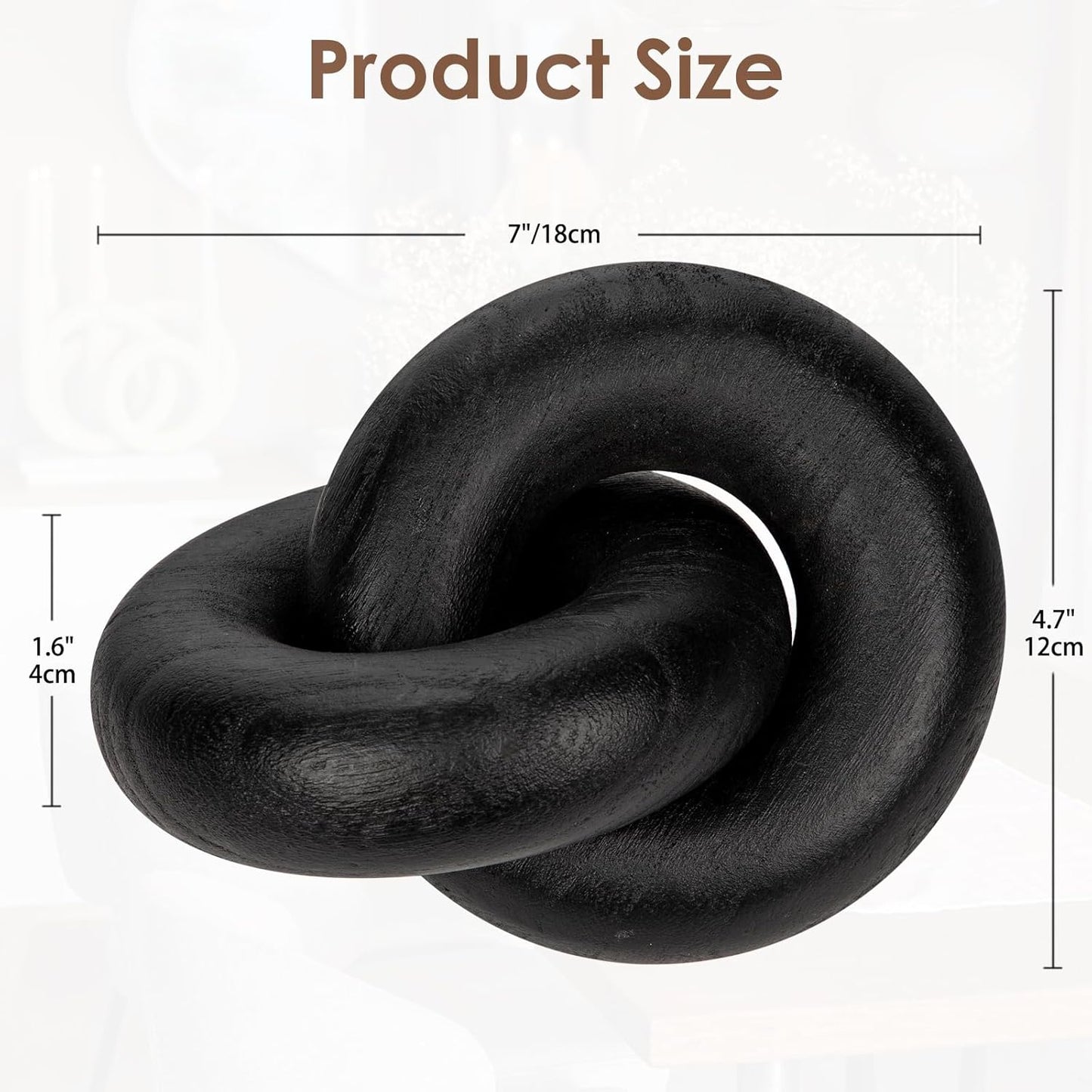 Table Decor Handcrafted Wooden Knot Sculpture Decor – Modern Nordic Style Decorative Accent for Home, Office, Shelf, and Console Table – Matte Black Finish, 7"x4.7"