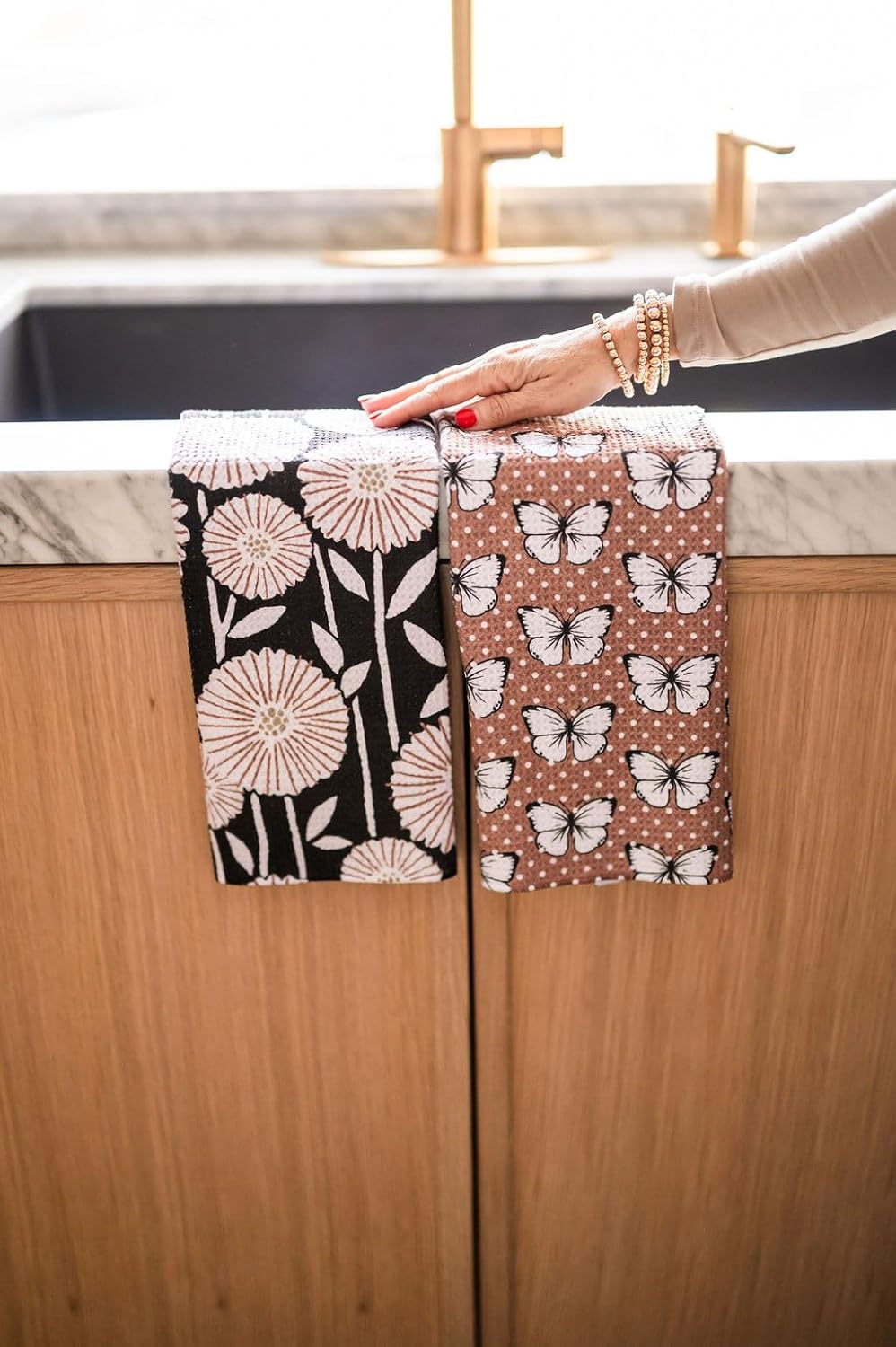 || 2 Pack Double Sided || Not Your Ordinary Dish Towels || Waffle Weave Microfiber || Tea Towels || Highly Absorbent || Hanging Loop || Dish Cloths || Designer Prints|| Butterflies