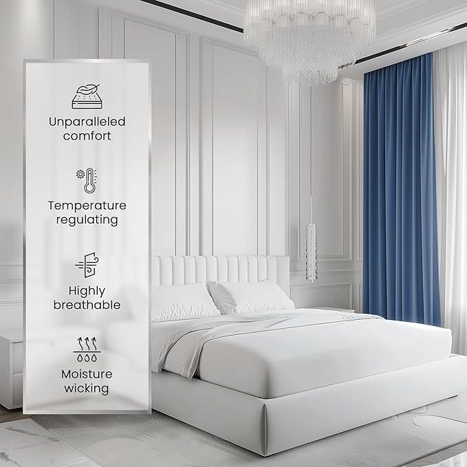100% Cotton Luxury Sheets - Full Size Bed Set, Breathable & Cooling, Deep Pocket Sheets & Pillowcases, 1000 Thread Count, White