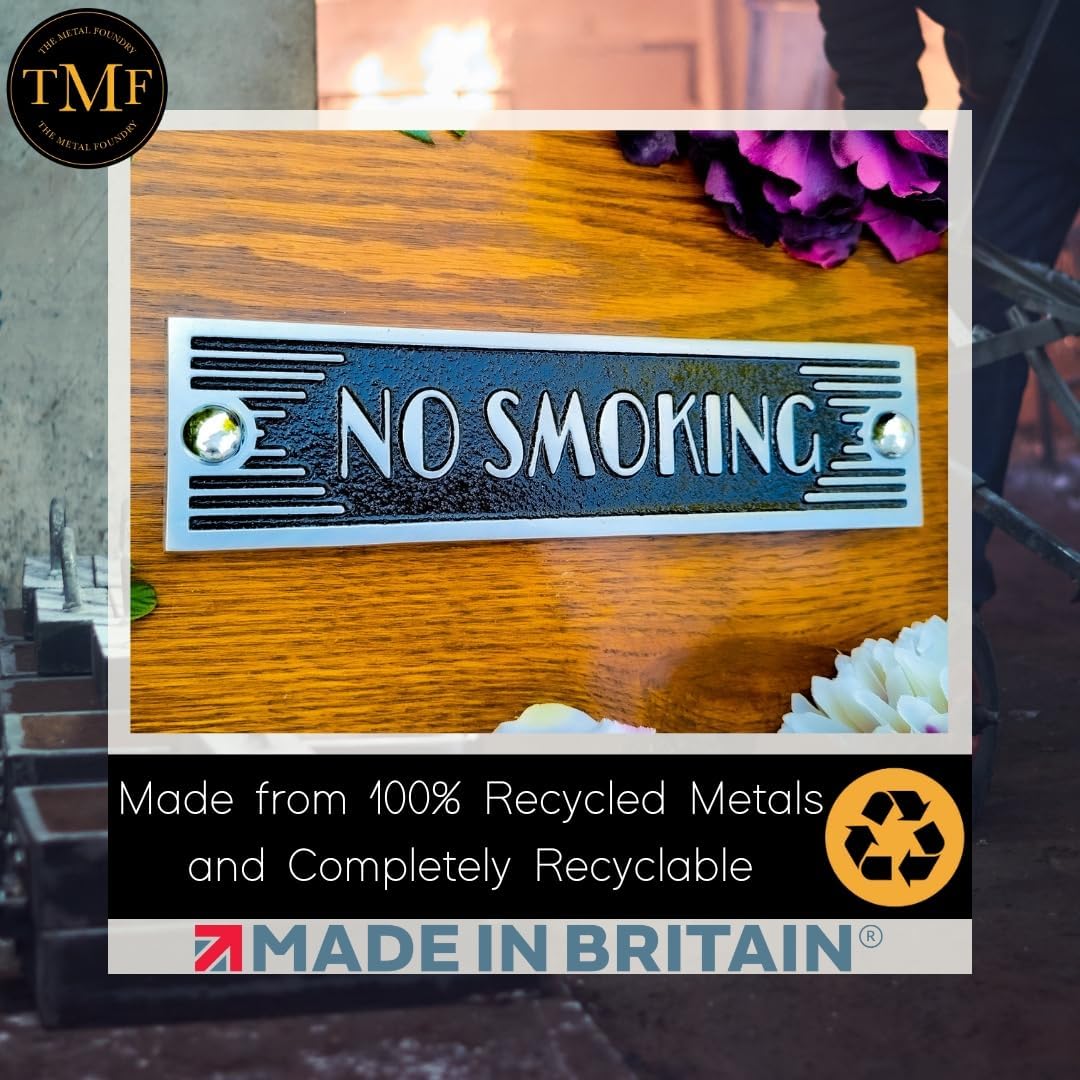The Metal Foundry No Smoking Metal Door Sign. Art Deco Style Home Décor Accessories Door Or Wall Aluminium Plaque. Handmade In England.