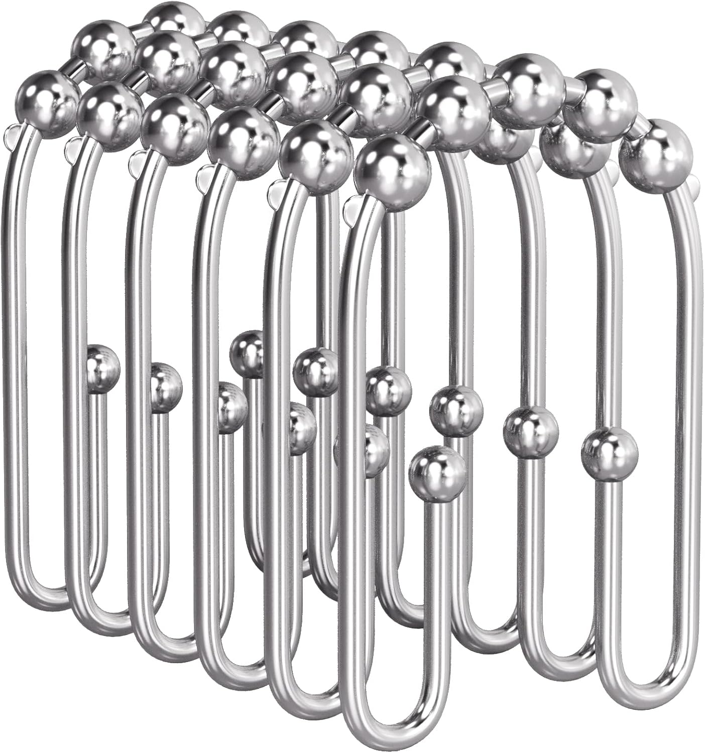 AmazerBath Shower Curtain Hooks Chrome Metal Shower Curtain Rings Rust Proof, Double Sided Shower Curtain Hooks for Shower Curtain Liner Smooth Shower Hooks Rings for Bathroom, Shower Rod Hook 12Pcs
