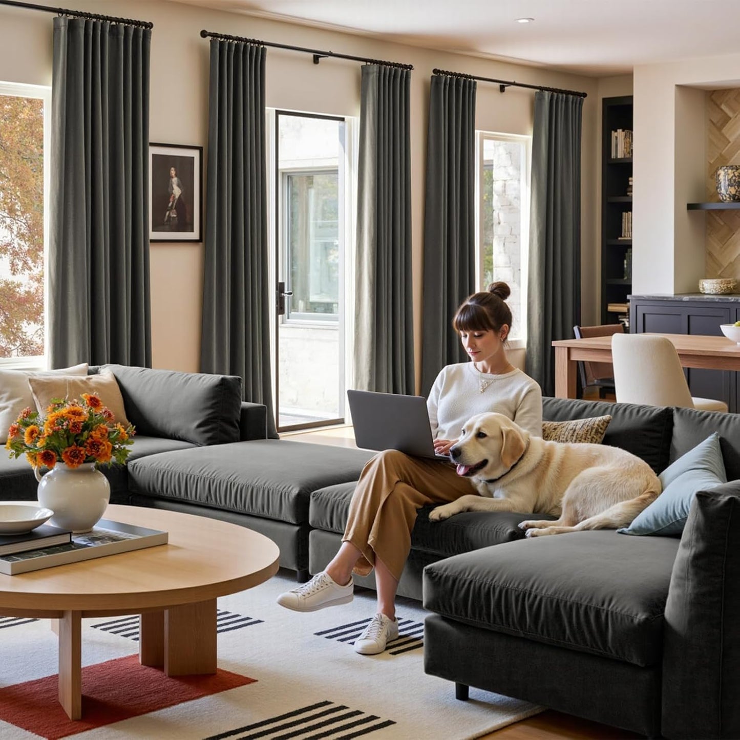 Lazzzy Grey Velvet Curtains 108 Inch Length Thermal Insulated Curtain Drapes for Bedroom Living Room Darkening Rod Pocket 2 Panels, W42 x L108