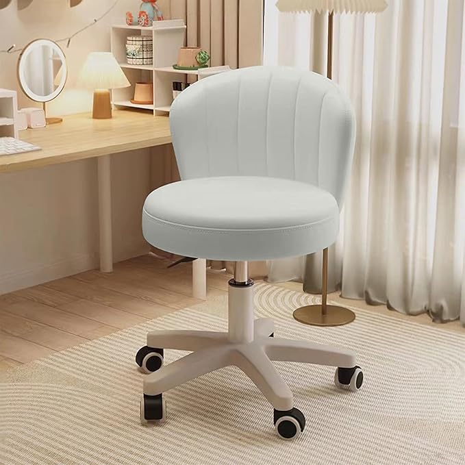 Small Desk Chair Round Rolling Chair with Back PU Leather Height Adjustable Swivel Vanity Work Computer Stool Chair for Home Office Bedroom, Set of 4