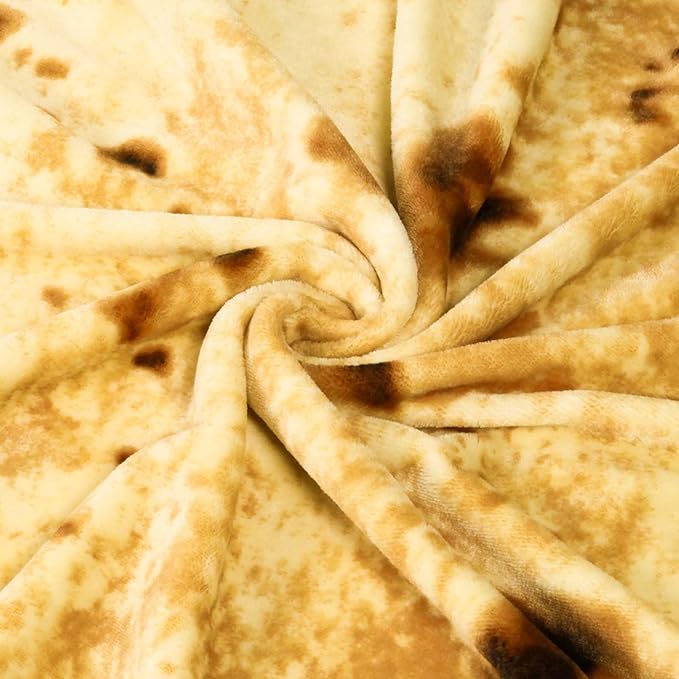Vessia Burritos Tortilla Bed Blanket (Yellow, 80inches), Giant Realistic Funny Food Blanket for Adults and Teenagers, Novelty Double Sided Round Tortilla Wrap Home Decor for All Seasons