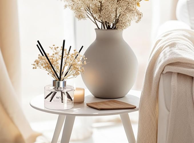 WEALD TRIBE Flower Reed Diffuser Set Fresh Linen Scent for Bathroom Accessories Shelf Decor & Air Fresheners, Fresh Air Sticks Defusers with 5.1 fl oz Essential Oils, House Office Decor & Gifts