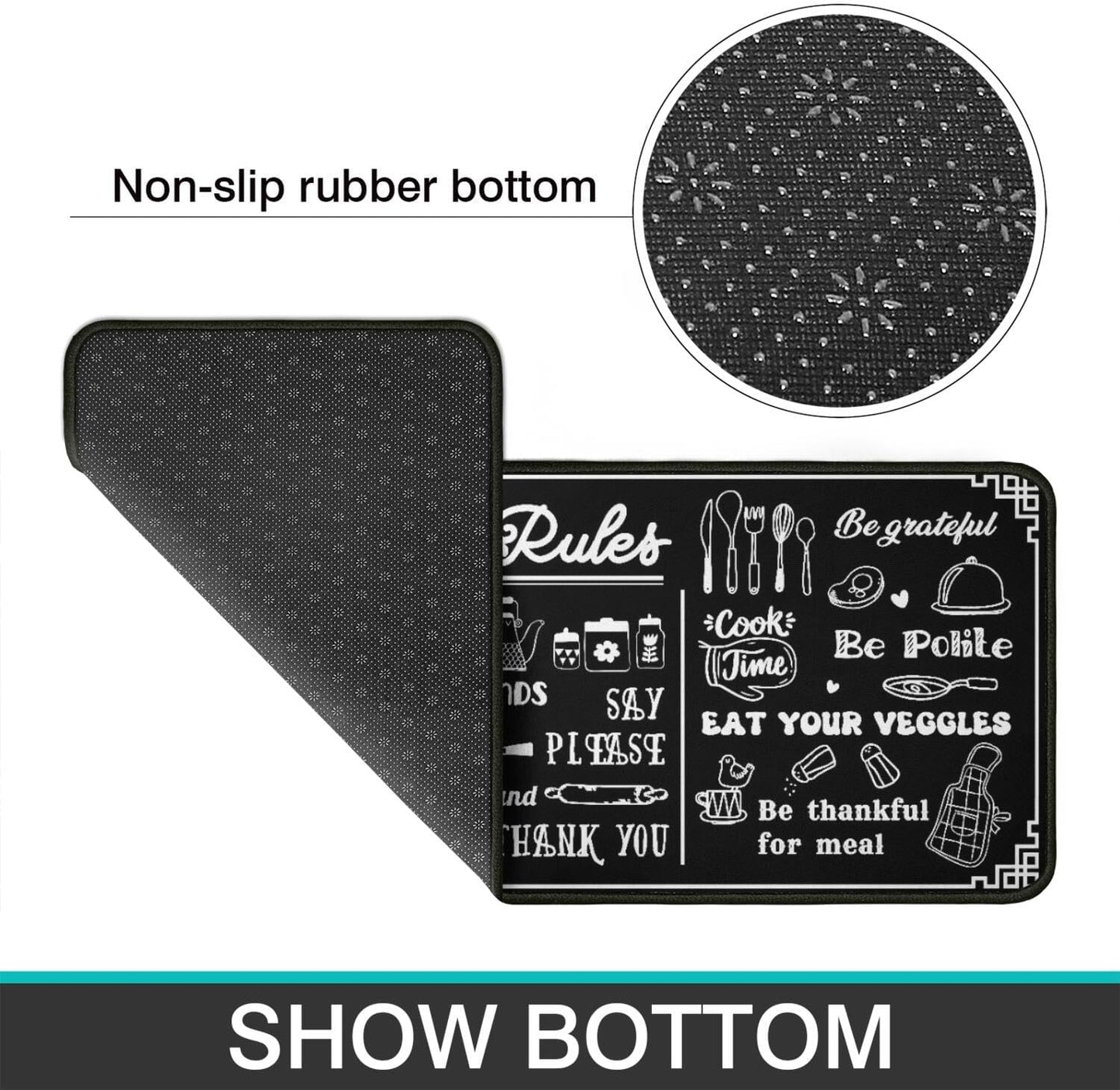 Black and White Kitchen Rugs Kitchen Decor Rugs Set Kitchen Rules Theme Non Skid 2 Piece Kitchen Mats For Floor Washable Absorbent Microfiber Kitchens Accessories Decoration Floor Mats 17"x47"+17"x30"