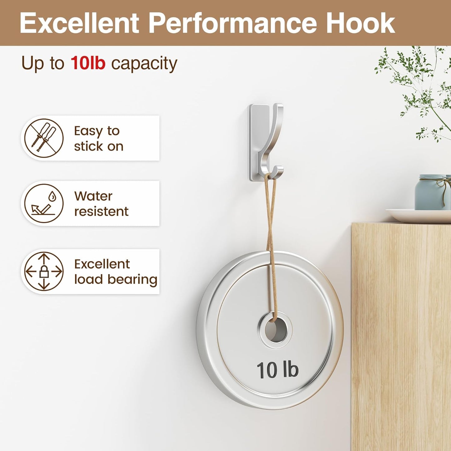 Adhesive Wall Hooks for Towels Coats - Stick On Hooks Hanging Heavy Duty (13lb), Metal Hook for Door, Bathroom, Dorm, Closet - Hanger for Purse, Bag, Robe,Backpack - No Damage to Wall - Silver 4 Pack