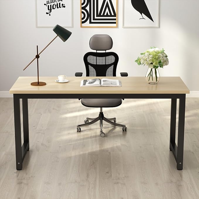Tribesigns Computer Desk, Large Office Desk Computer Table Study Writing Desk for Home Office, Walnut + Black Leg, 63 X 23.6 inch