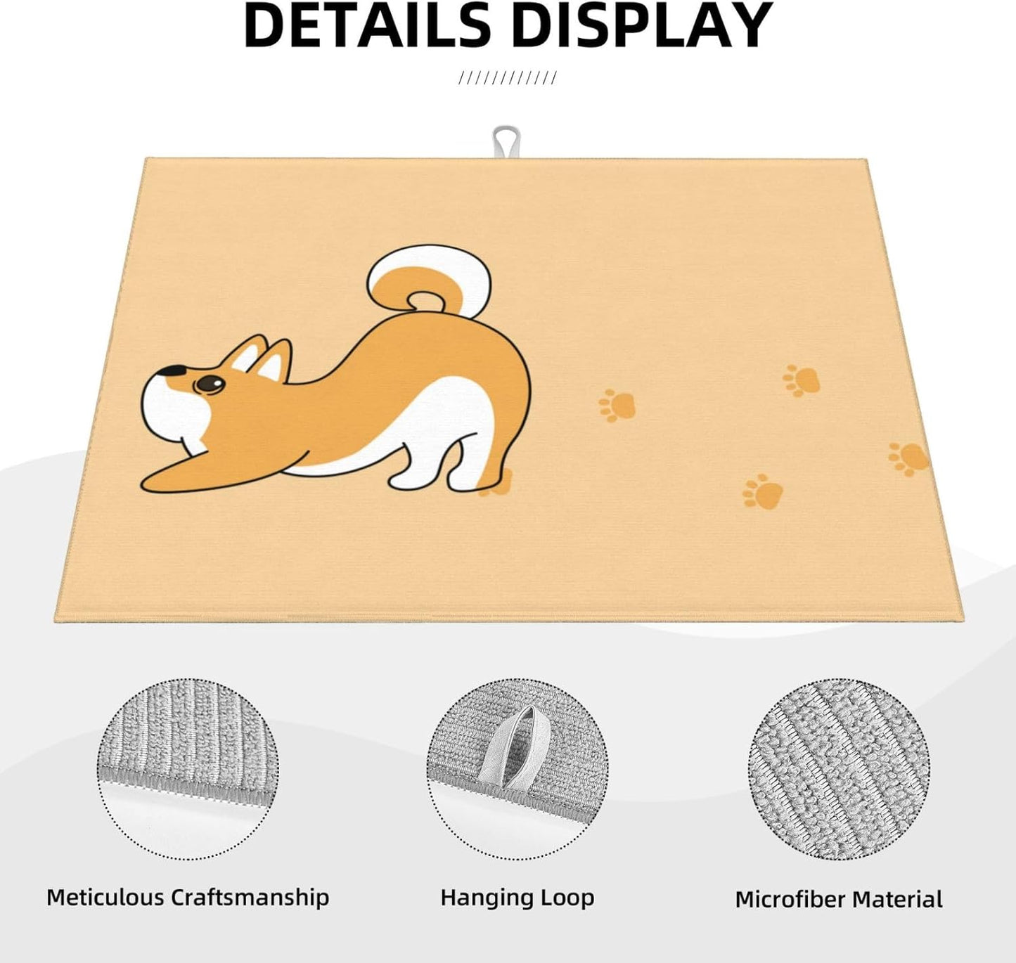 Cute Yellow Dog Paw Print Dish Drying Mat 18x24 For Kitchen Counter Absorbent Microfiber Dishes Pad Dish Drainer Rack Mats Fast Dry Kitchen Accessories