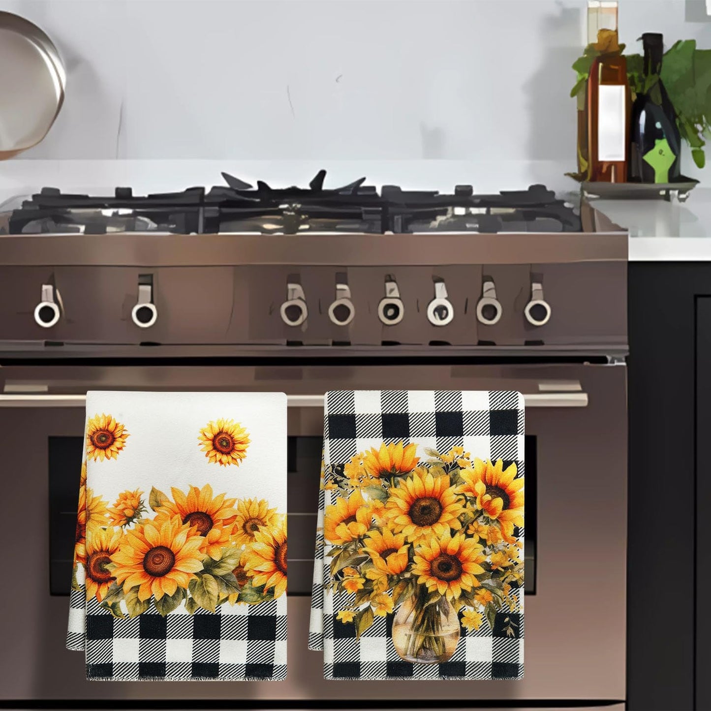 2 Pcs of Sunflower Kitchen Towels Sunflower Kitchen Decor Floral Kitchen Towels Dish Towels Kitchen Hand Towels Decorative Set 18×26 Inch