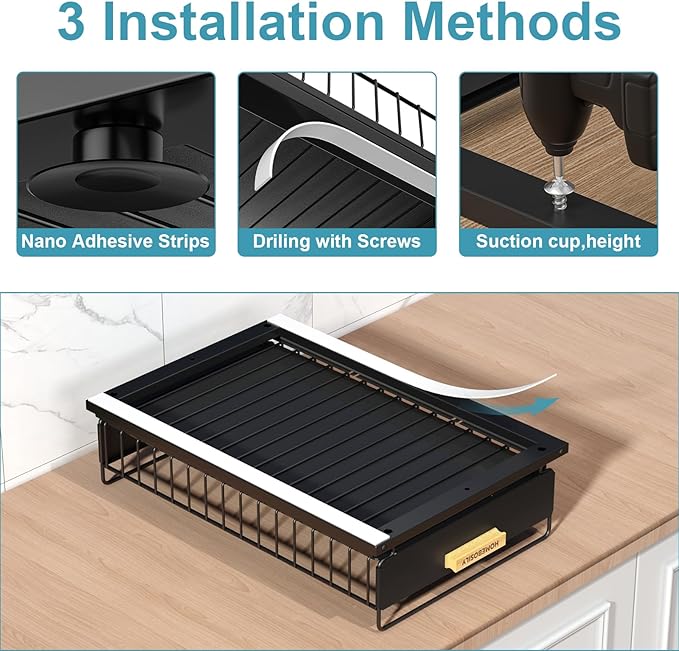 Under Sink Organizer, Kitchen Under Sink Organizers and Storage, Mute Pull Out Cabinet Organizer Shelf, Metal Sliding Drawer for Kitchen Bathroom Pantry Cabinet Closet Organization Rack, Black