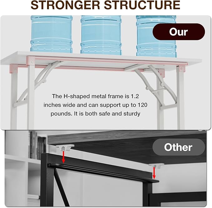 TEMI Long Computer Desk Folding Table - No Assembly, Compact 55.1" Foldable Desk with Power Outlets & USB Charging Port, Portable Lagre Office Desk, Ideal Large Study Table for Narrow Spaces