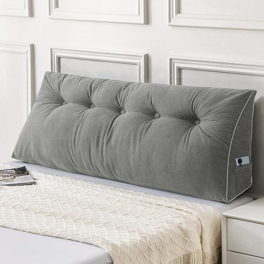 Sasttie Headboard Pillow Queen, Triangular Wedge Pillow Headboard, Wedge Headboard Pillow for Bed Sofa, Daybed Pillows for Sitting up, Reading or Working with Removable Cover, Light Grey