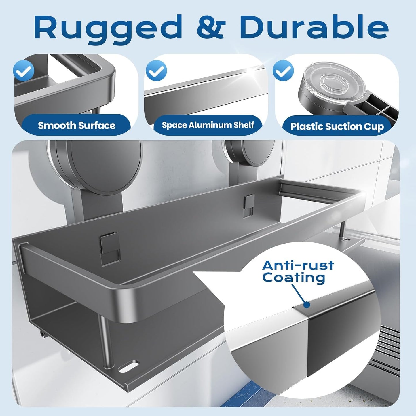 ONXE Suction Cup Shower Caddy,2 Pack Spice Rack No-trace for Bathroom with 5 Hook Rack for Smooth Wall, Seasoning Organizer Stuff Storage Shelf,Home Kitchen Accessories Gadgets