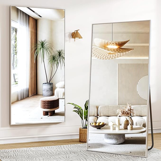26"x71" Full Length Mirror, Adjustable Standing/Wall Mounted Floor Mirror for Bedroom, Living Room, Entryway, Large Silver Leaning Mirror with Shatterproof Glass
