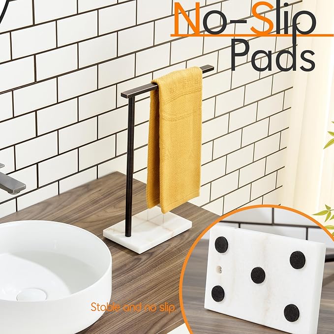 Hand Towel Holder for Bathroom Vanity Countertop 1-Tier Towel Rack Free Standing with Heavy Marble Base, Oil Rubbed Bronze Stainless Steel AN7002ORB