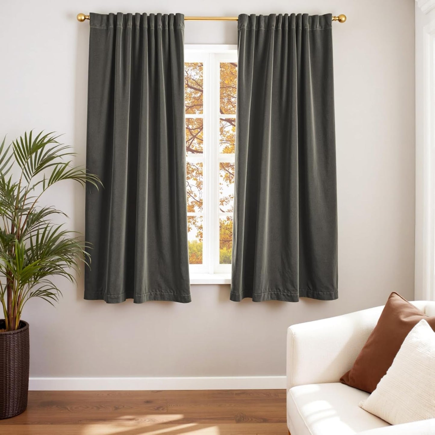 Lazzzy Grey Velvet Curtains 63 Inch Length Thermal Insulated Curtain Drapes for Bedroom Living Room Darkening Rod Pocket 2 Panels, W42 x L63