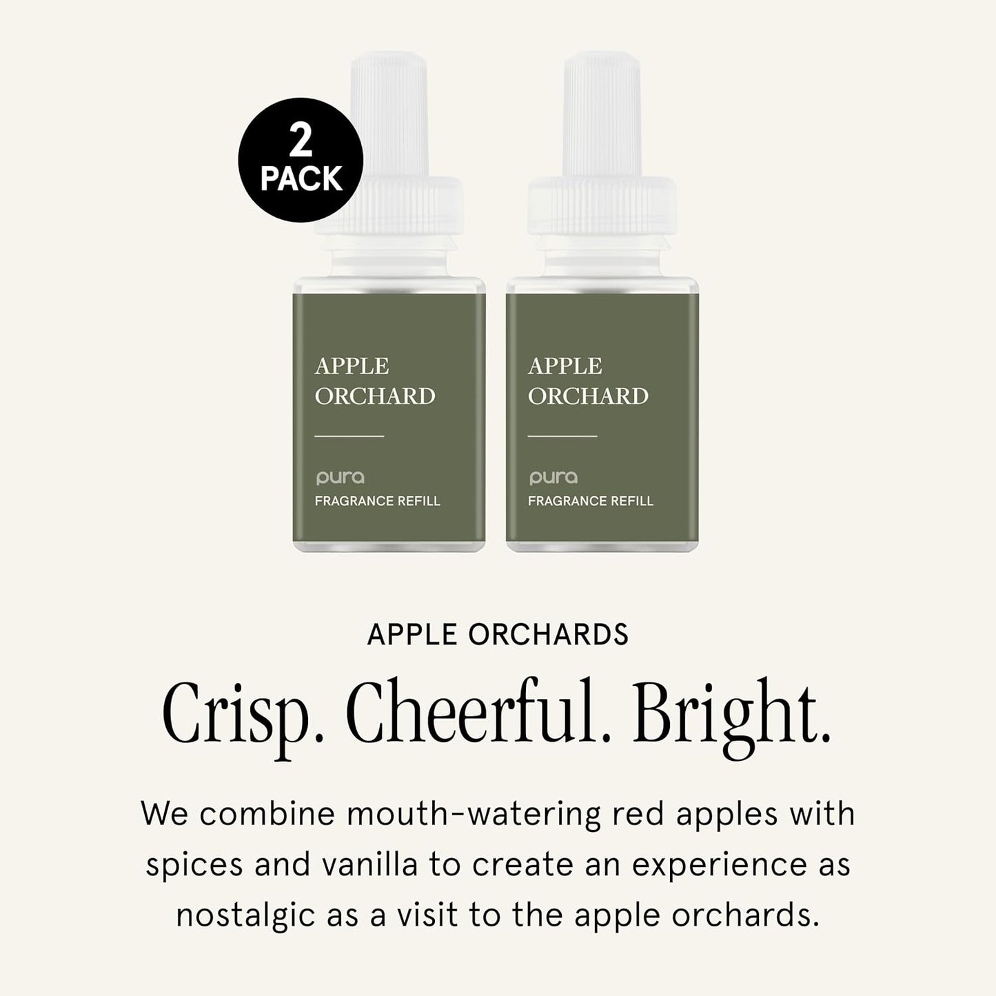 PuraHome Scent Refill - Smart Home Air Diffuser - Up to 120-Hours of Luxury Fragrance per Refill - Home Essential - Clean & Safe Diffuser Fragrance - 2 Pack, Apple Orchards